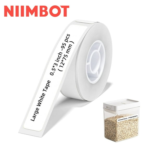 NIIMBOT Cable Label Maker Tape (0.47" x 2.95") Printer Sticker Paper with Self-Adhesive for D11/D110/D101/H1/H1S,1 Roll of 95 (Whtie)