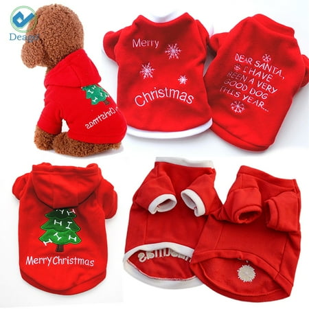 - Deago Dog Christmas Pompon Hoodie Pet Clothes for Holiday Festival Party Sweater Costume For Small to Medium Dogs