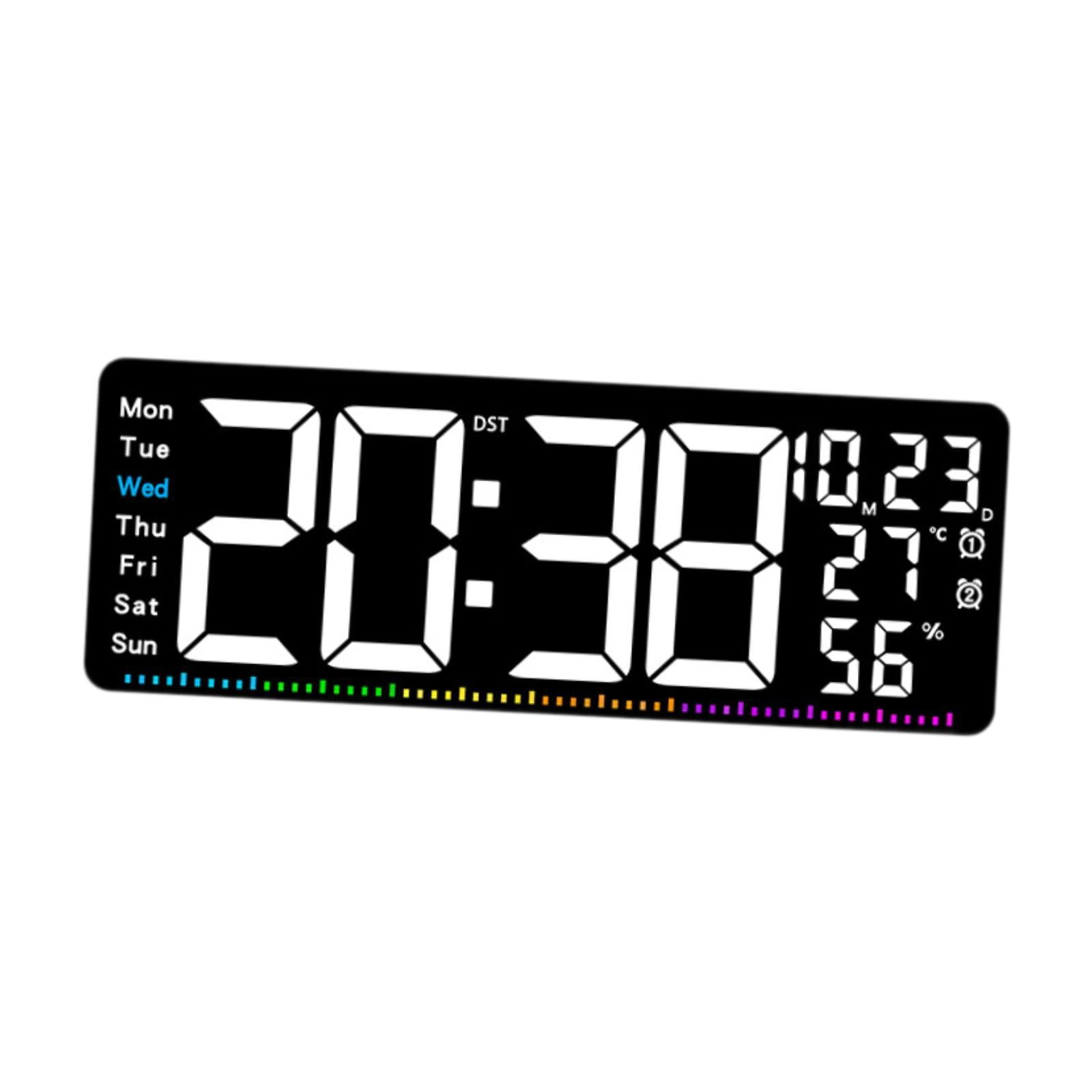 TISHITA Digital Wall Clock with Temperature Display Ideal Gift Sturdy Practical Calendar Clock LED Alarm Clock for Office Bedroom White