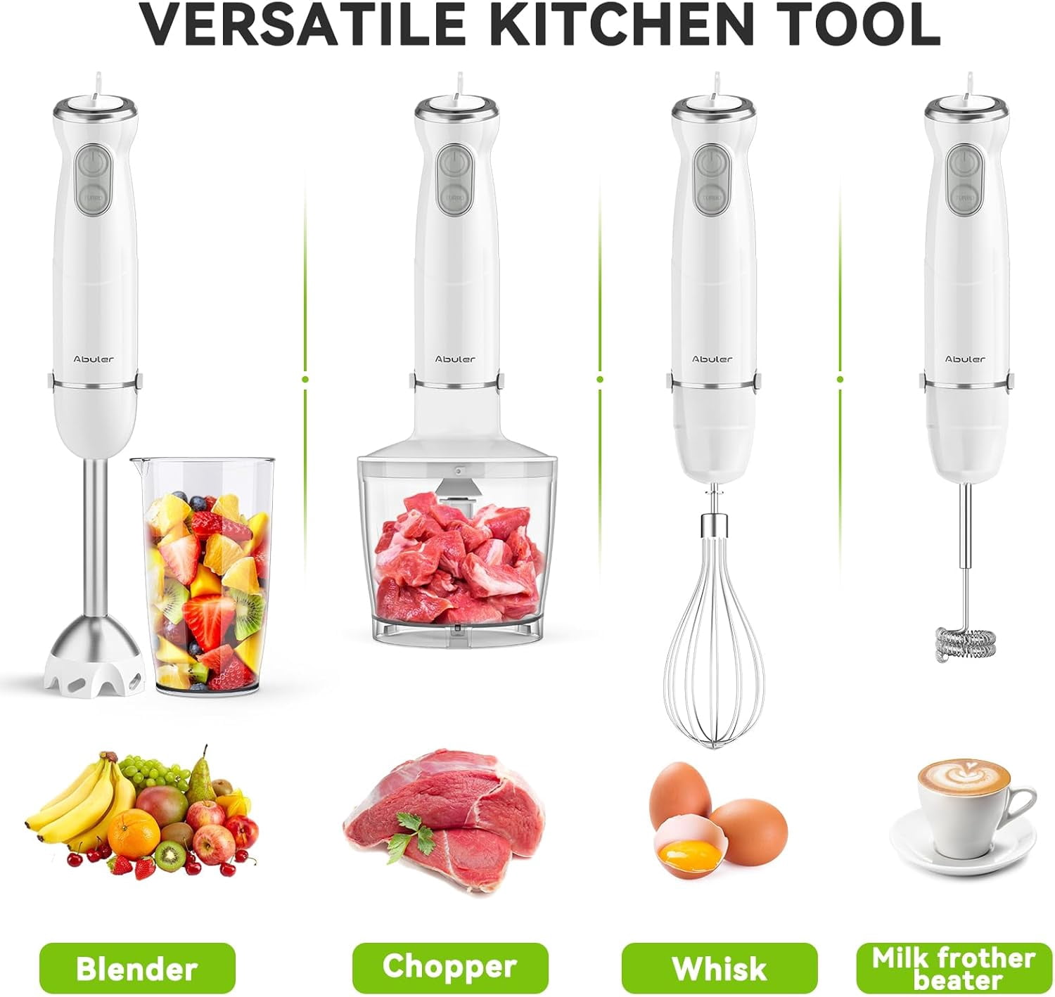 Immersion Blender Handheld 5 in 1, 1000W Hand Mixer Stick with  Beaker Chopper Whisk Milk Frother for Soup Sauce  Food