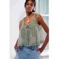 thumbnail image 2 of Women Summer Boho Tie Front Tops Lace Beach Button Down Tank Sleeveless Mesh Chiffon Crop Y2k 2025 Green M, 2 of 5