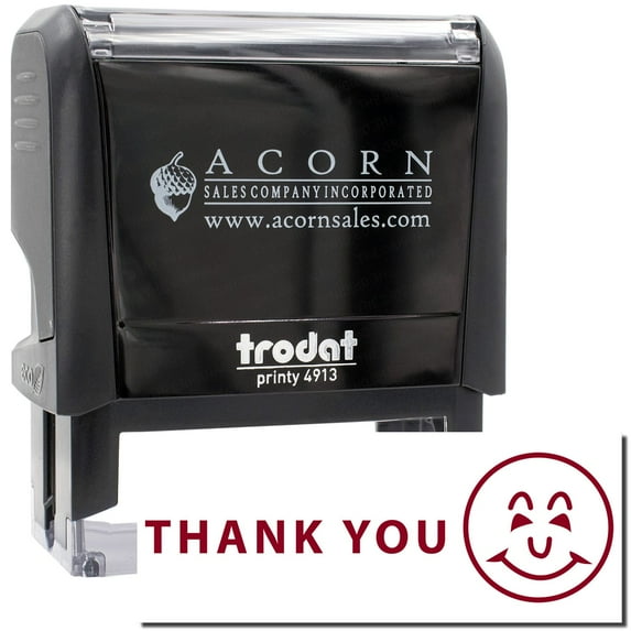 Large Self-Inking Thank You with Smiley Stamp, Trodat Printy 4913, Press and Print Stamping, Impression Size 7/8" x 2-1/4", Up to 10,000 Impressions - Burgundy Ink