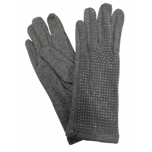 Womens Gray Rhinestone Sparkle Stretch Fit Texting & Tech Touchscreen Gloves