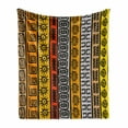 thumbnail image 1 of Tribal Soft Flannel Fleece Throw Blanket, Motifs with Hand Drawn Style Borders Pattern Artwork, Cozy Plush for Indoor and Outdoor Use, 50" x 70", Black Orange and Yellow, by Ambesonne, 1 of 6