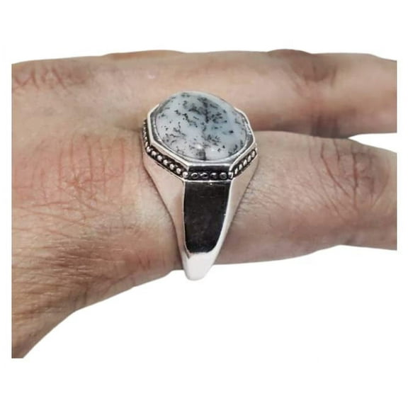 Dendritic Opal Mans Ring, Natural Dendrite Opal Ring, Silver Jewelry, 925 Silver Ring, Birthday Gift, Heavy Mens Ring, Arabic Design, Ottoman Style Ring, Christmas, Turkey Mens Signet Ring