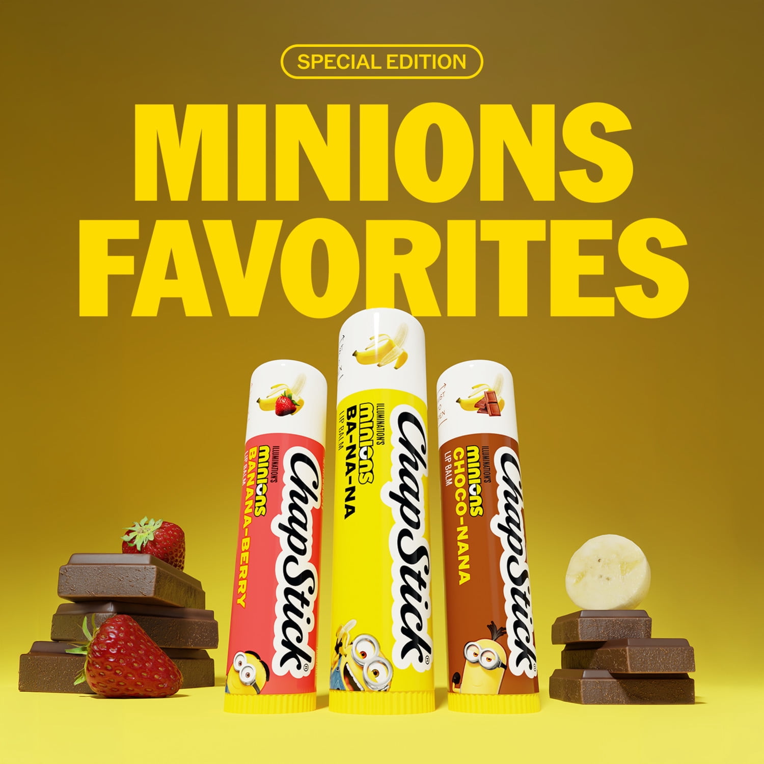ChapStick Minions Lip Balm Set, Assorted Flavors, Kids Lip Balm, 3
