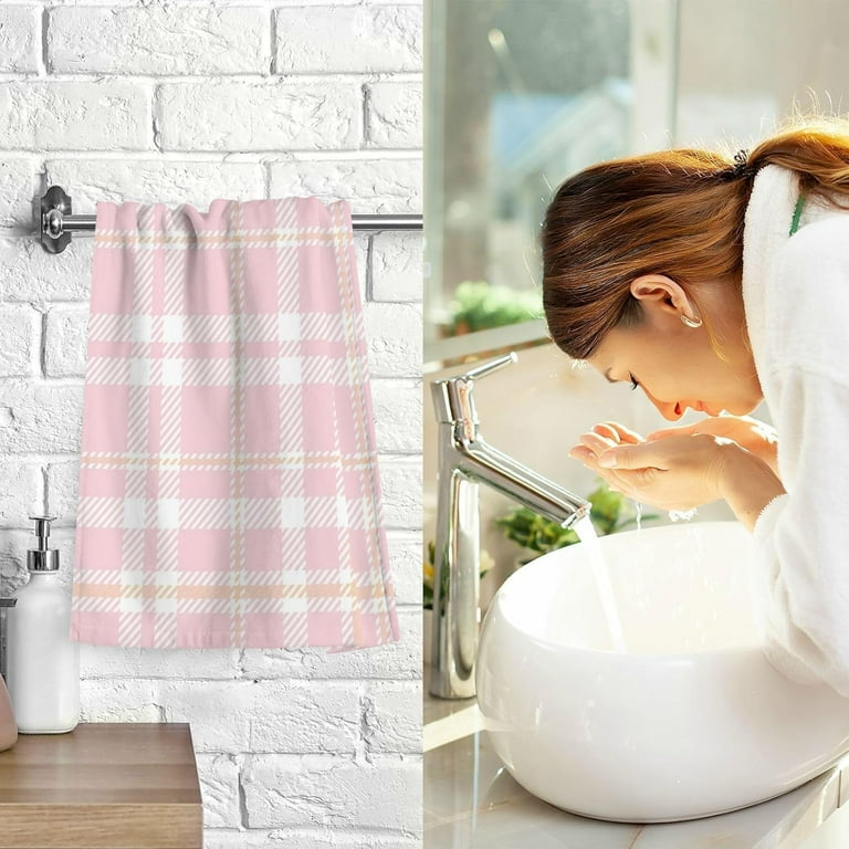 Hidove Salmon Pink Apricot Check Hand Towels 2PCS Cotton Bath Towels Highly Absorbent Quick Drying Bathroom Towel Set Highly Absorbent Washcloths for Kitchen 16 x 28 Walmart