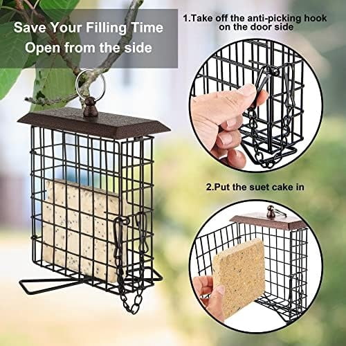 Suet Feeder Suet Bird Feeders for Outside Hanging,Squirrel Proof Suet Cakes Bird Feeder for Wild Birds,Metal Brown(Pack of 2)