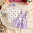 thumbnail image 4 of JIAYUE Baby Girls 3 Piece Outfit Ruffle Shoulder Graphic Long Sleeve Bodysuit Bow Decor Straps Dress And Headband For Daily Casual Wear,3-6 Months, 4 of 9
