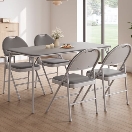 Folding Chairs – 4 Pack Padded PU Leather Upholstered Foldable Chairs Set – Soft Cushioned Chairs with Metal Frame – Portable High Back Chairs for Office Party Dining Events Wedding