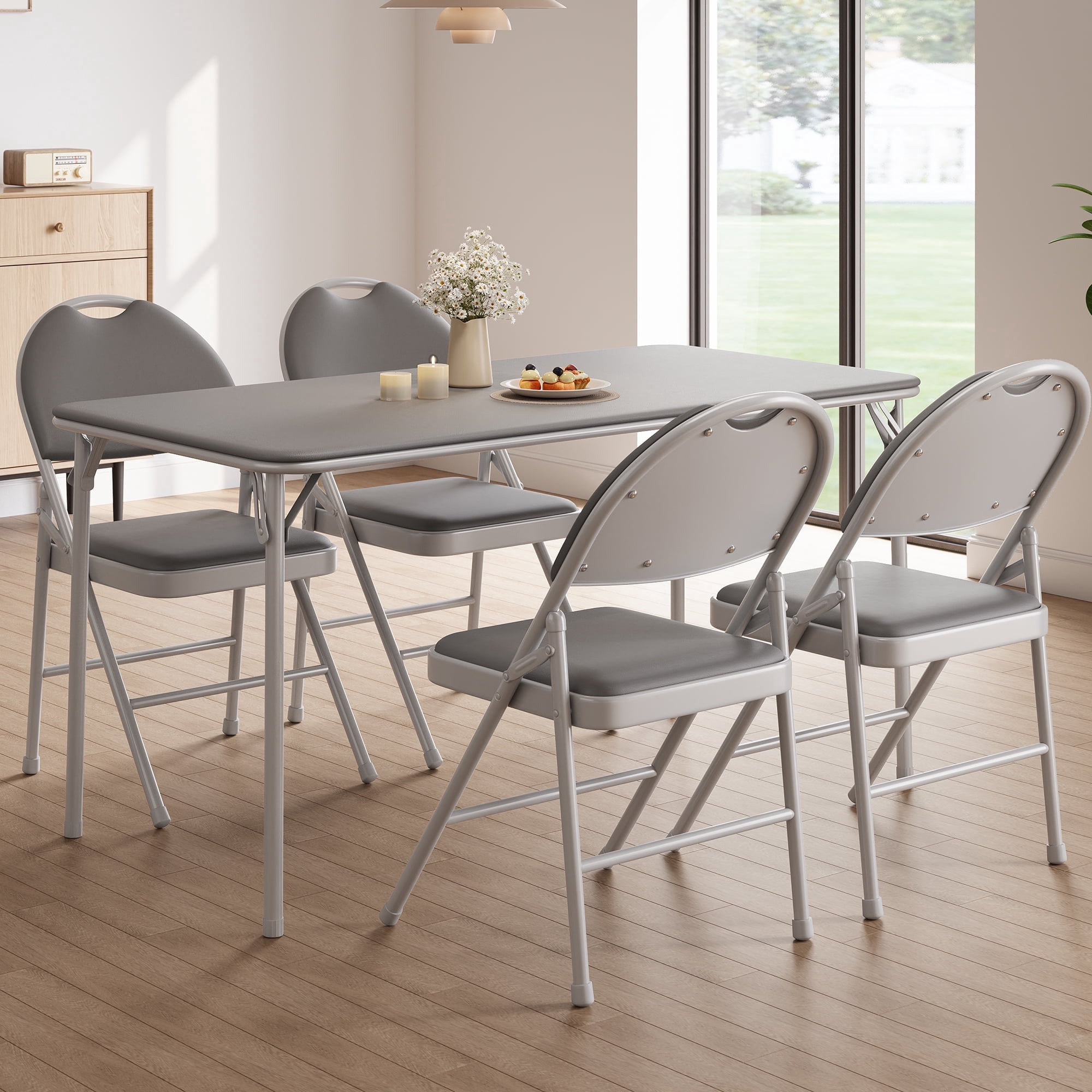 Folding Chairs – 4 Pack Padded PU Leather Upholstered Foldable Chairs Set – Soft Cushioned Chairs with Metal Frame – Portable High Back Chairs for Office Party Dining Events Wedding