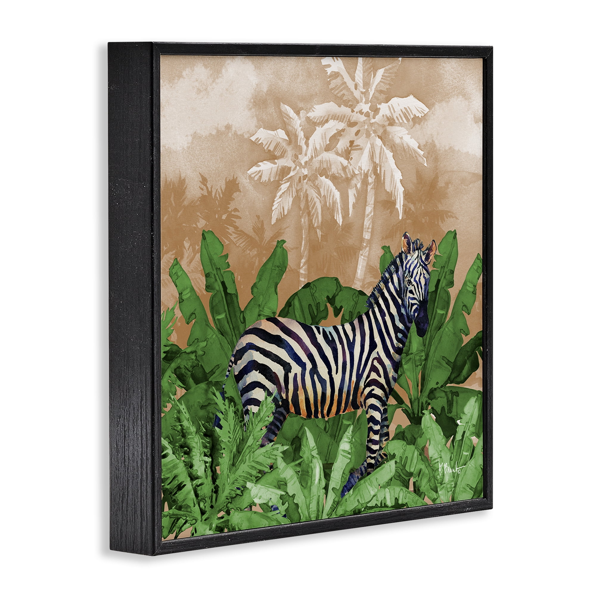 Stupell Industries Jungle Life Zebra Animals & Insects Painting Black Framed Art Print Wall Art, 24 x 24