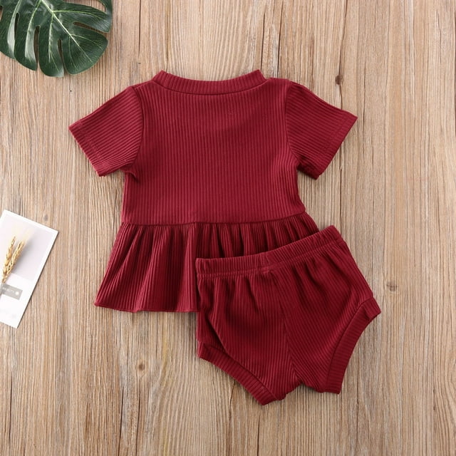 Baby Girls Summer Clothes Ruffle T Shirt Tops + Drawstring Shorts Outfit Set Cotton Clothing
