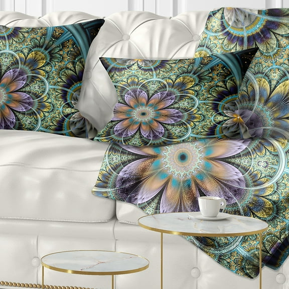 Designart Symmetrical Green Fractal Flower - Floral Throw Pillow - 12x20