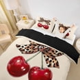 thumbnail image 2 of Erosebridal Cute Cherry Queen Duvet Cover Set for Girls, Leopard Print Bowknot Bedding, Black Reversible, 1 Duvet Cover and 2 Pillowcases (No Comforter), 2 of 5