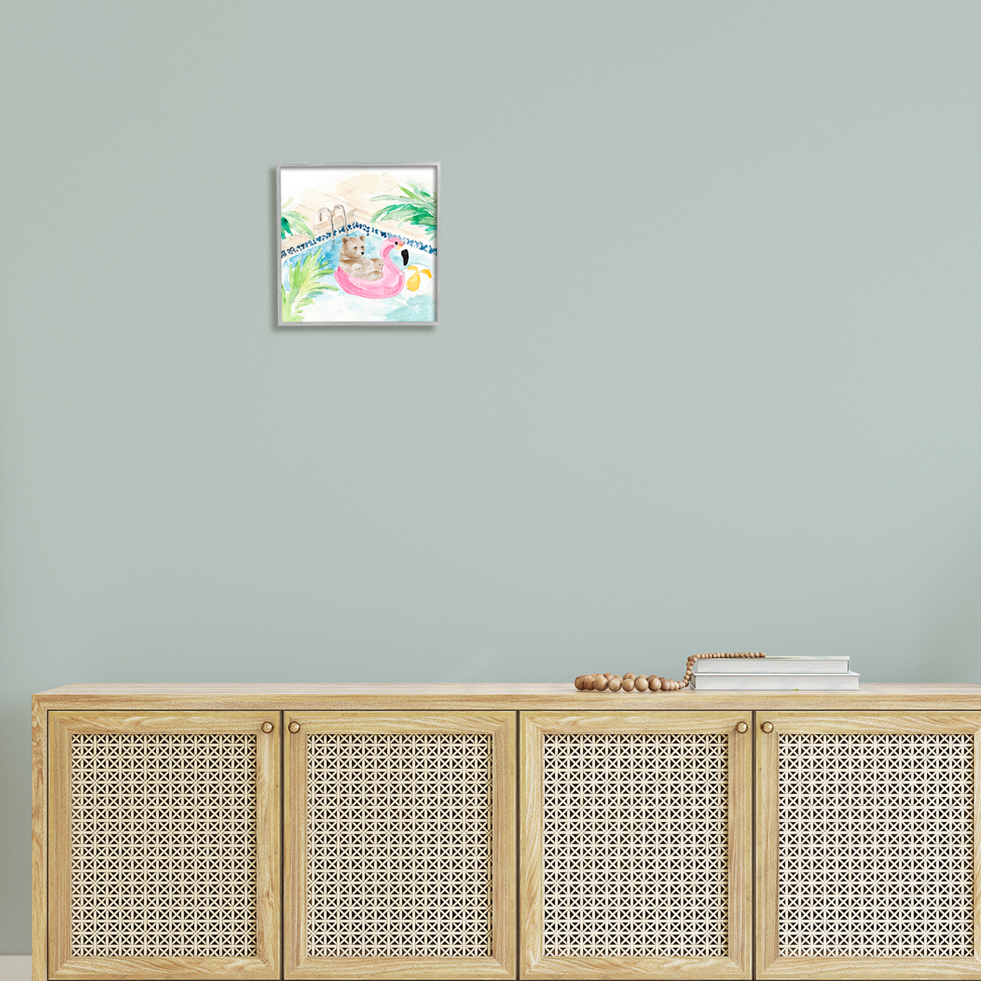Stupell Bear Floating Summer Pool Lounging Landscape Painting Gray Framed Art Print Wall Art