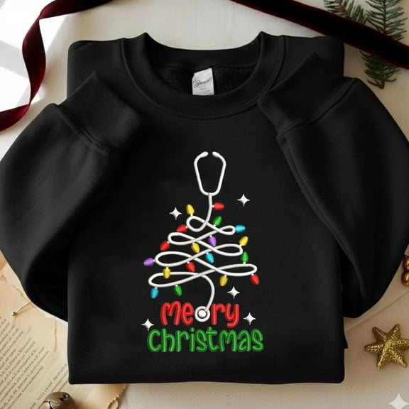 EMBROIDERED Merry Christmas Nurse Shirt, Embroidered Holiday Nurse Crewneck, Xmas Nurse Sweatshirt, Icu Er Rn Nurse Tee, Christmas 2025