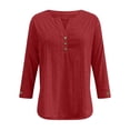 thumbnail image 5 of QATAINLAV Womens 3/4 Length Sleeve Tops Loose Plus Size Casual Comfy Eyelet Blouses Solid Color Dressy Henley V Neck Shirts Red XXL, 5 of 10