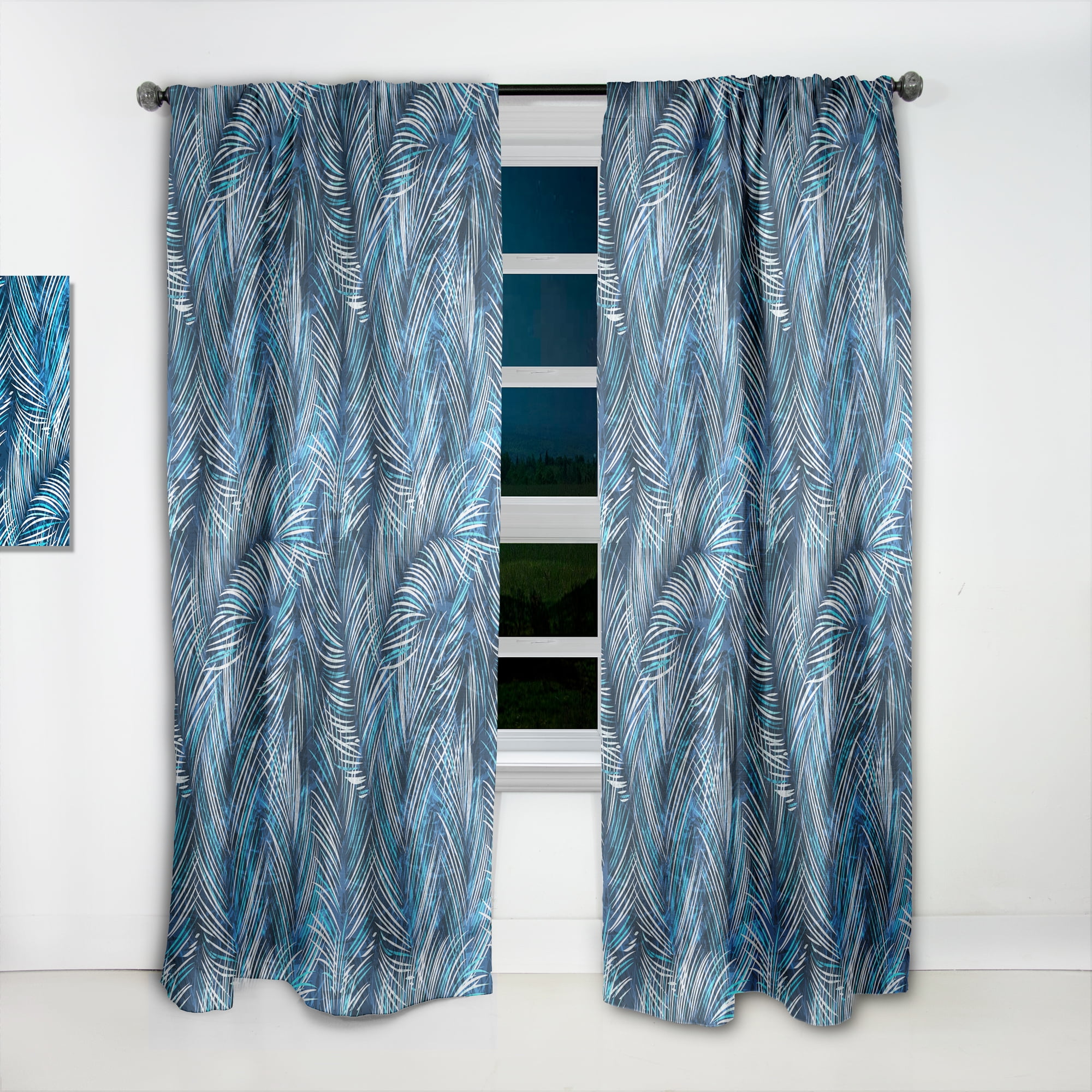 Designart 'Tropical Blue Palm Leaves' tropical Curtain Panel