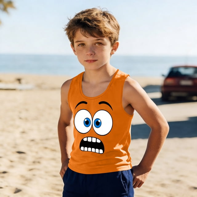 EGNMCR Camisoles à Col Rond pour Tout-Petits Garçons et Mode Mignon Imprimé Dégradé Doux Sans Manches Bas Camisole Fille Camisole