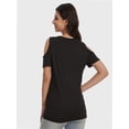 thumbnail image 3 of Women's Summer Short Sleeve V-Neck Criss Cross Cold Shoulder Blouse Tops, 3 of 4