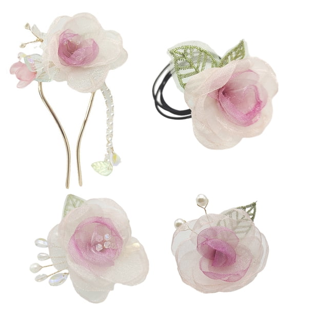 4 horquillas para el pelo hechas a mano con forma de camelia, horquillas en forma de U, cuerda para el pelo, soporte para moño, pinzas para el pelo, accesorios decorativos para peinados de