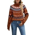 thumbnail image 1 of Chandail de Noël pour Femmes Cardigan Chaud Imprimé Tricoté Mode Chandail Mi-Long Col Rond Blouse Décontractée, 1 of 7