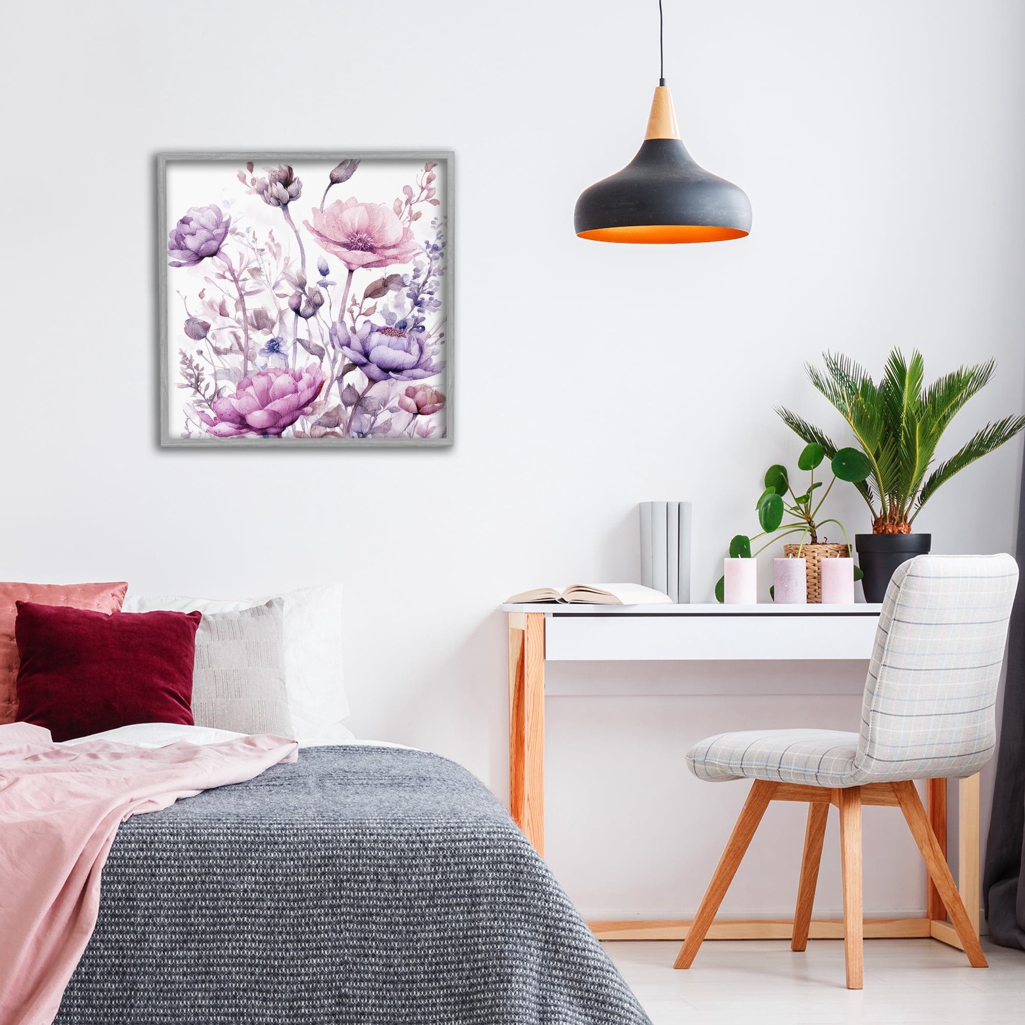Stupell Industries Purple & Pink Florals Gray Framed Giclee Art, design by Kim Lewis