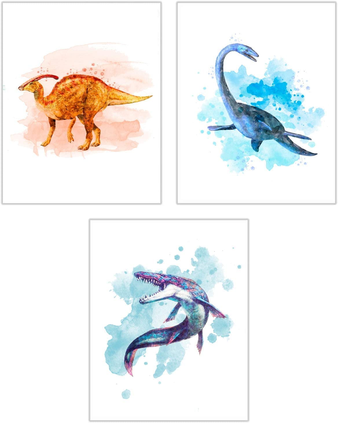 Dinosaur Poster Watercolor Wall Decor Set of 12 8x10 Inch - Dinosaur Decor Posters For Boys Room - Toddler Nursery Decor- UNFRAMED