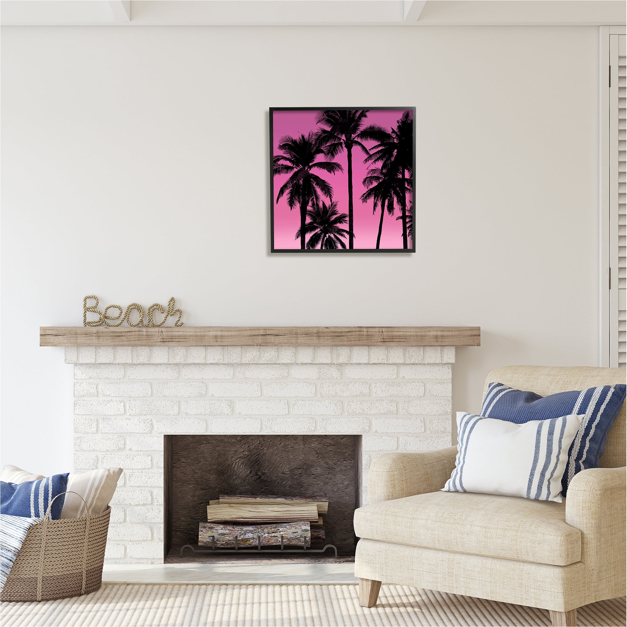 Stupell Industries Palm Trees & Pink Sky Botanical & Floral Painting Black Framed Art Print Wall Art, 24 x 24