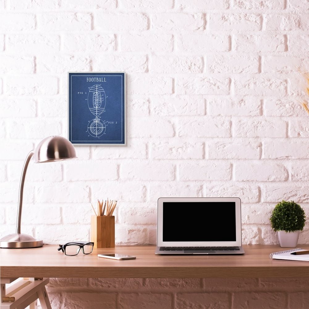 Football Blueprint Vintage Sports Design Gray Farmhouse Rustic Framed Giclee Texturized Art by Daphne Polselli