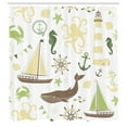 thumbnail image 3 of Ambesonne Nautical Shower Curtain, Lighthouse Pastel Colors, 69"Wx75"L, Cream Cocoa and Green, 3 of 5