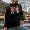 thumbnail image 2 of Thicc and Tatted Moms Club, Tattooed Mothers Group, Groovy Retro Wavy Text Merch Gift, Black Hooded Sweatshirt or Hoodie, Small, 2 of 5