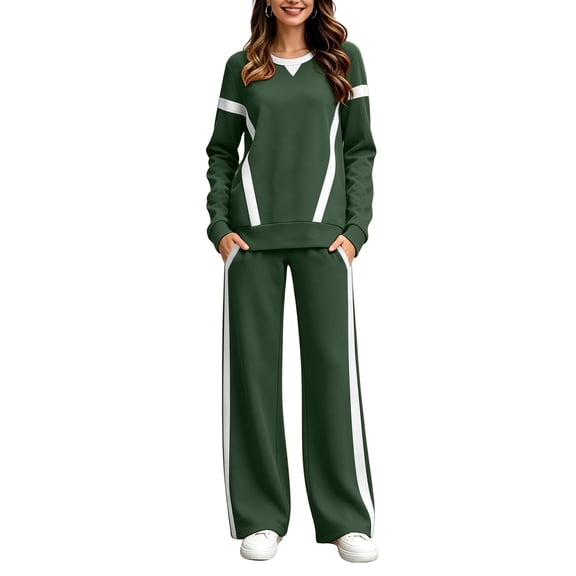 Muscularfit Palazzo Summer Matching Sets for Women Athletic Clothing Sets Gym Sets Woman Full Length Crew Neck Green Long Sleeve Casual Sets for Women,XL