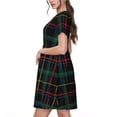 thumbnail image 2 of Salouo Buffalo Plaid Dark Green for Women's Short Sleeve Summer Dress, Pleated Loose Swing Knee Length Dresses with Pockets, 2 of 6