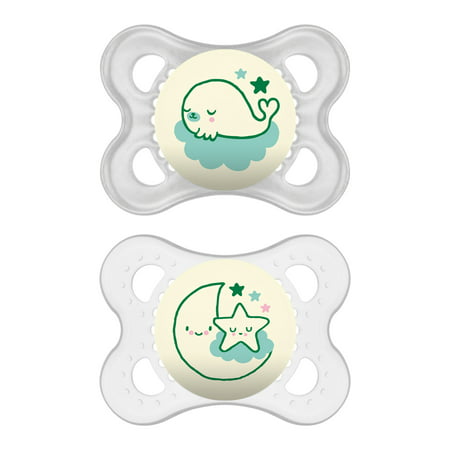 MAM Glow In the Dark Pacifiers, Baby Pacifier 0-6 Months, Best Pacifier for Breastfed Babies, 'Night’ Design Collection, Unisex, (Best Type Of Pacifier For Breastfed Babies)