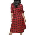 thumbnail image 5 of Women's Vintage Plaid Shirt Dress Long Sleeve Button Up Lapel V Neck High Low Hem Trendy Oversized Casual Dresses Red,2XL, 5 of 6