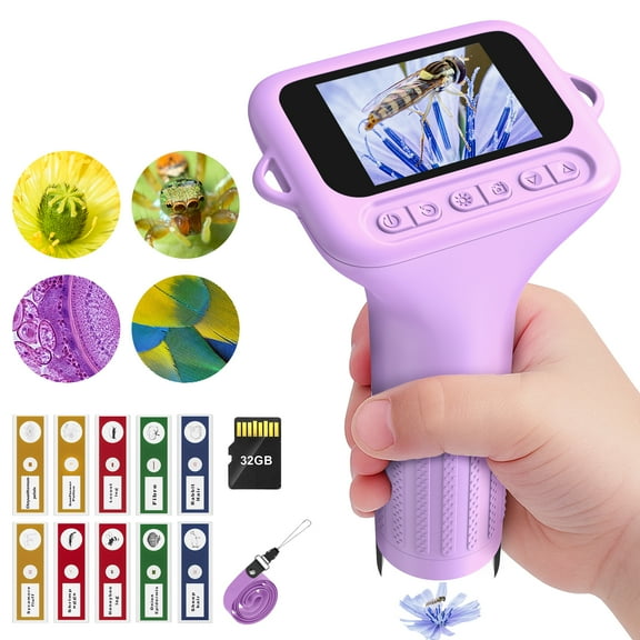 BEBANG 100X-1000X Microscope for Kids Adults, 2.0" Handheld Digital Portable Pocket Microscope, 32GB, 15 Slides