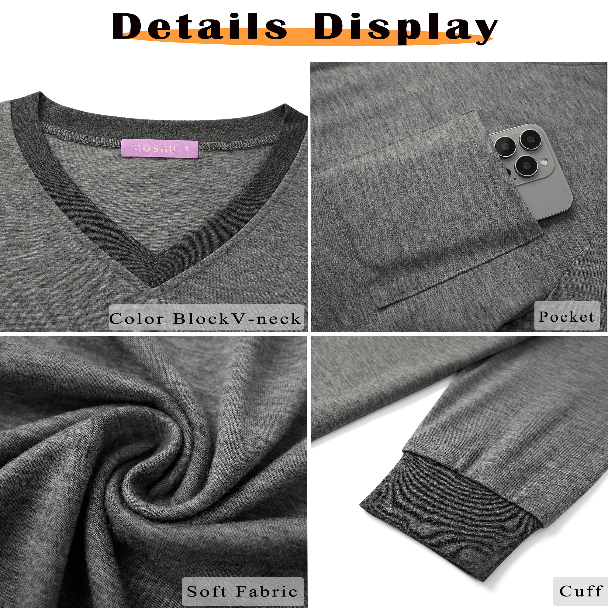 Moshu Women's V-Neck Color Block Long Sleeve Top photo 6