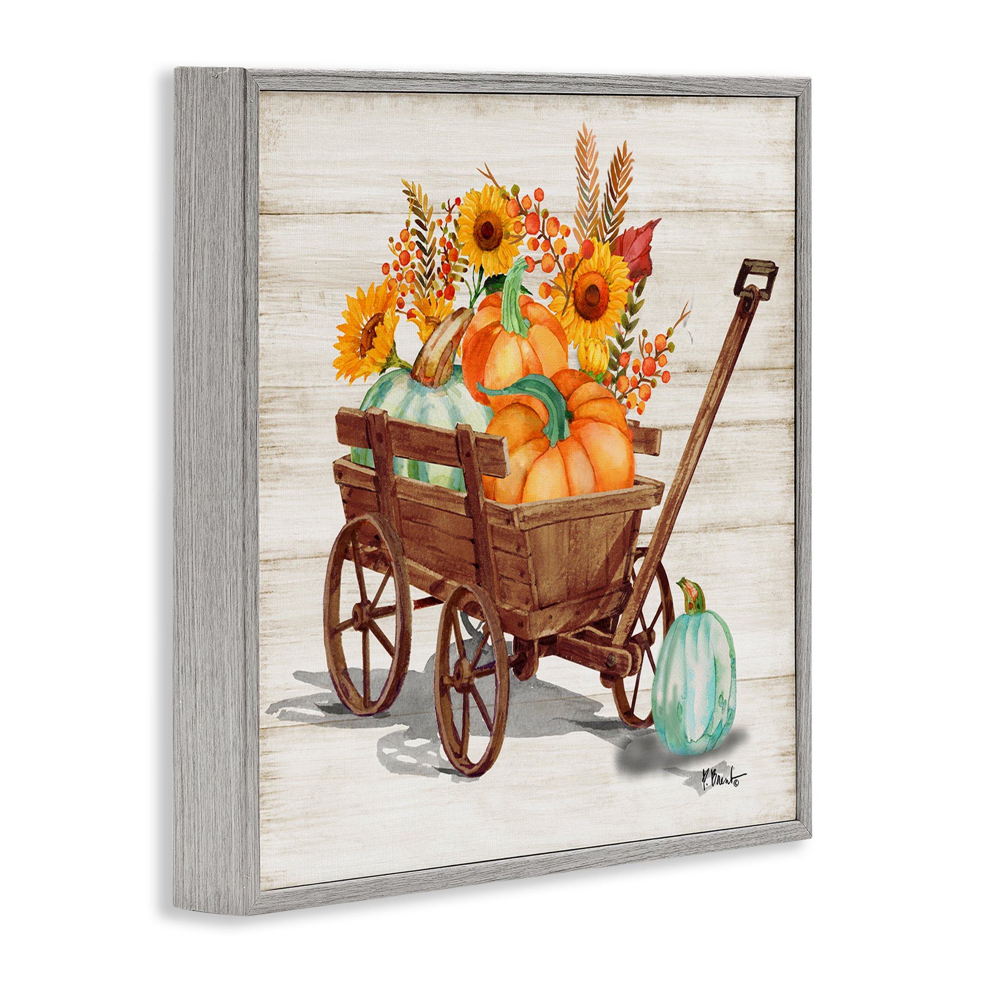 Stupell Industries Farm Harvest Wagon Botanical & Floral Painting Gray Framed Art Prints Wall Art, 17 x 17