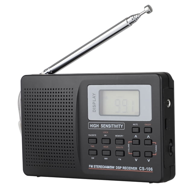 Radio Digital World Receptor de radio de banda completa AM/FM/SW/MW/LW Receptor de banda mundial estéreo, Radio de tamaño pequeño, negro Ormromra CJWUS-124