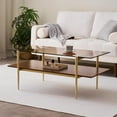 thumbnail image 3 of Rectangle Coffee Table MidCentury Modern Design L W x H for Living Room Structure Amber Glass Top and Walnut MDF Shelf Sleek Conical Metal Legs with Gold Finish, 3 of 9