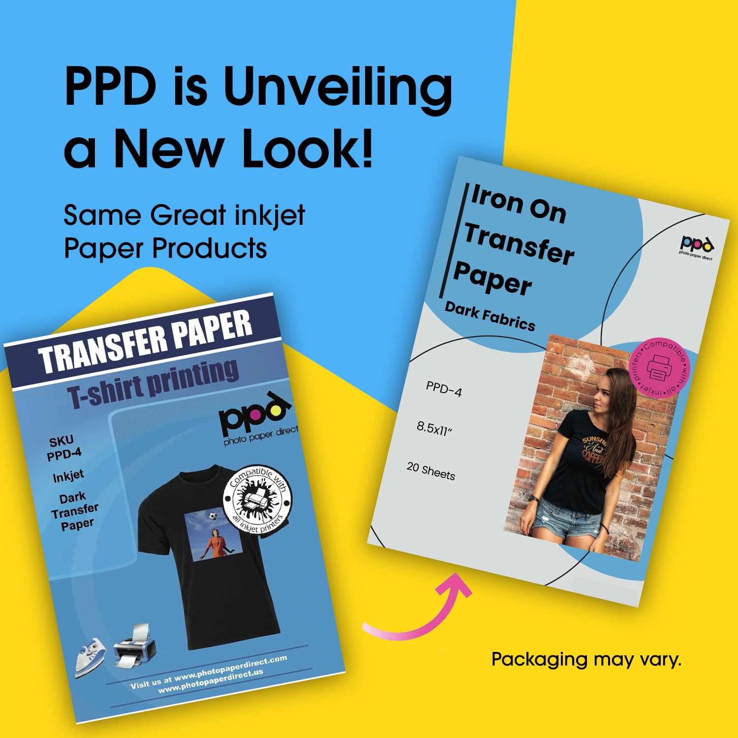 PPD 20 Sheets 8.5x11" - Inkjet Iron-on Heat Transfer Paper for Black & Dark Fabric and T-Shirts - Premium - PPD-4-20