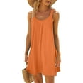 thumbnail image 2 of Maxi Dresses for Women Plus Size Women Beach Dress Solid Color Sleeveless Backless Camisole Beach Mini Sundress(Orange,XL), 2 of 5