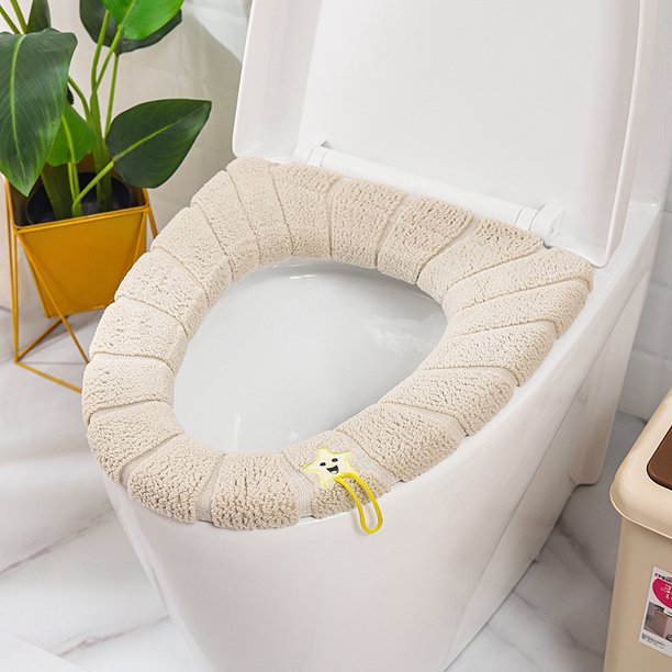 Cojín de inodoro de punto Cojín de inodoro de color sólido de invierno para el hogar Lavable Funda de inodoro Lavadora