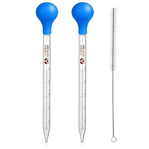 Pipeta de vidrio graduada de 5 ml, juego de 2 goteros, con 1 cepillo limpio Experimento de laboratorio