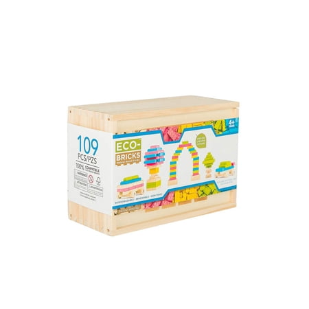 Once-Kids Eco-bricks Color 109pcs – Wooden Building Blocks Set | Eco Toy for Kids Creative Construction