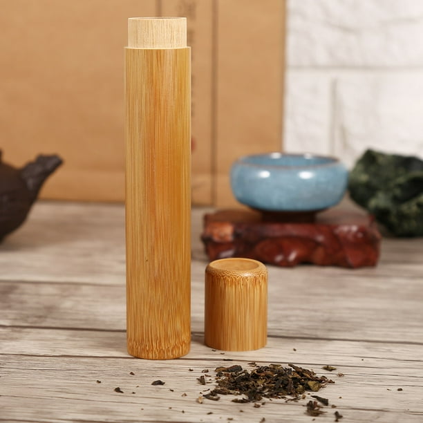Almacenamiento de té, 1 recipiente redondo portátil hecho a mano para té, tarro de té de bambú, diseño fácil de usar