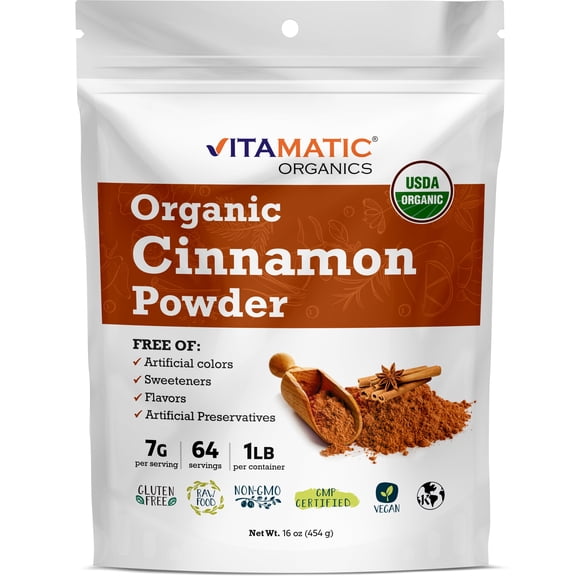 Vitamatic Certified USDA Organic Cinnamon Powder 1 Pound (16 Ounce)