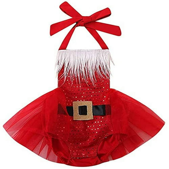 StylesILove Infant Baby Girls Sequins Sleeveless Santa Claus Romper Tulle Skirt Backless Princess Christmas Outfit (24 Months)